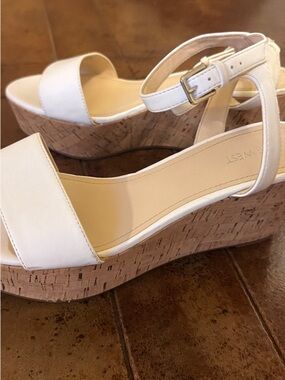 Nine West Women's White Cork Wedge Sandals with Ankle Strap